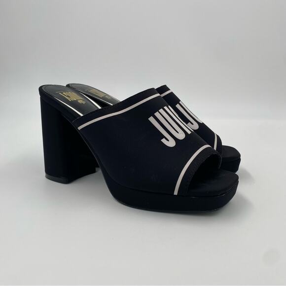 Juicy Couture Girly Platform Black Slip On Open Toe Block Heels Sandals - Picture 6 of 7